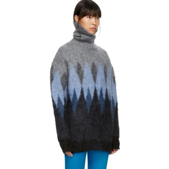 JUNYA WATANABE for Comme des Garcons Grey Black Blue Diamond Sweater - M - Picture 1 of 15